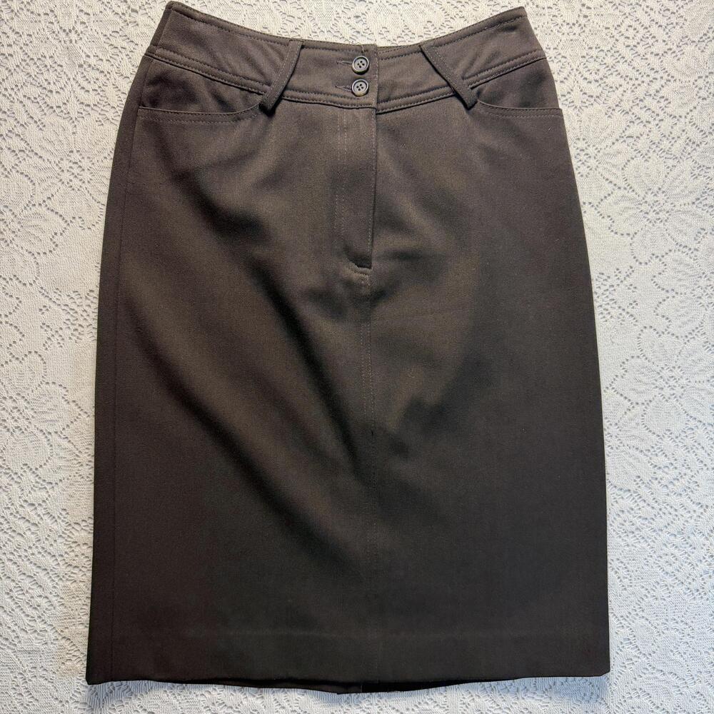 Mark Shale Skirt Womens 2 Brown Twill Straight Pencil Pockets Knee Length Office